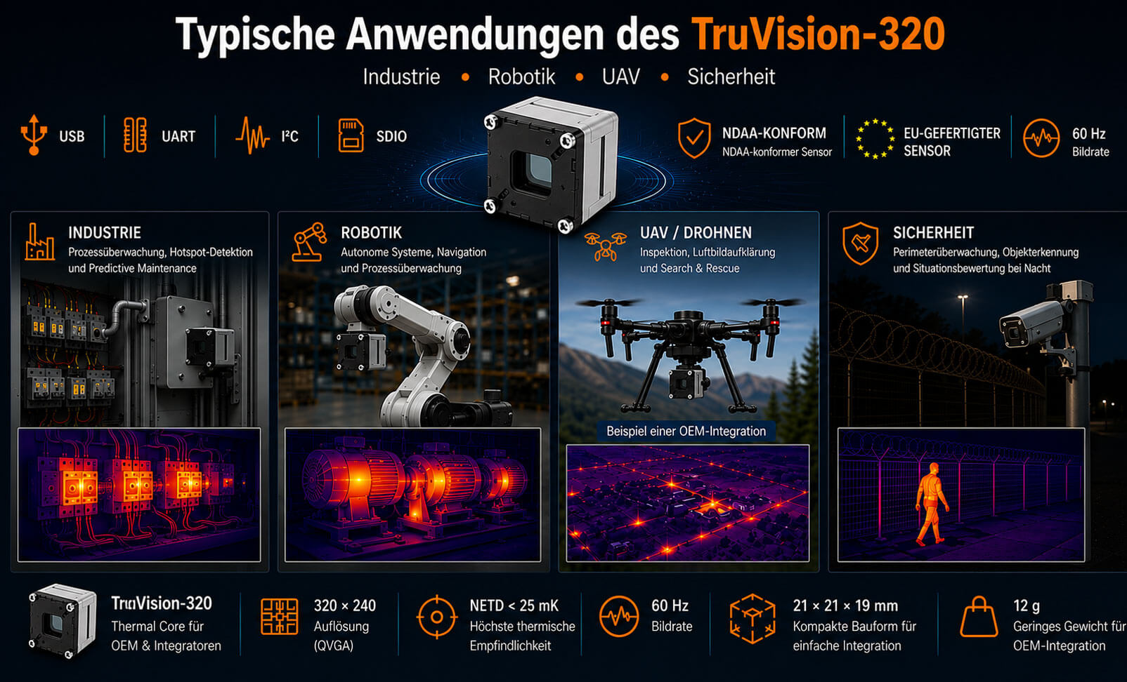 Anwendungen des Erglon TruVision-320 Thermal Cores in Industrie, Robotik, UAV und Sicherheit