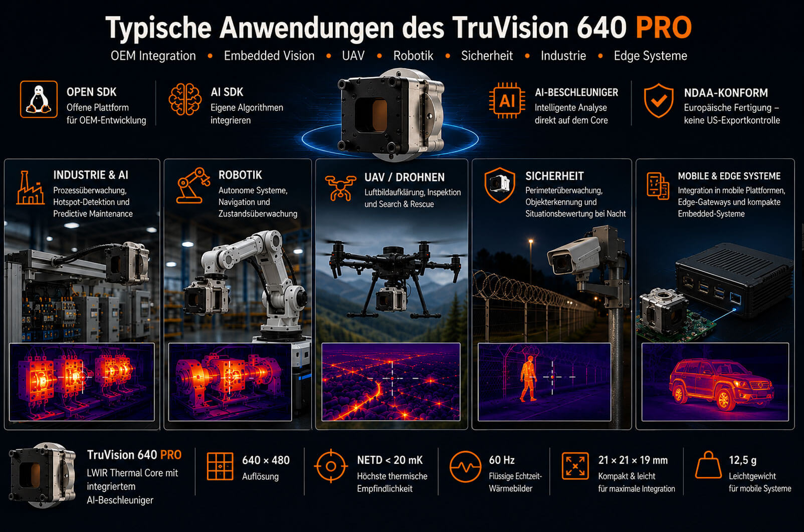 Anwendungen des Erglon TruVision 640 PRO Kits in Industrie, Robotik, UAV, Sicherheit und intelligenter Bildverarbeitung